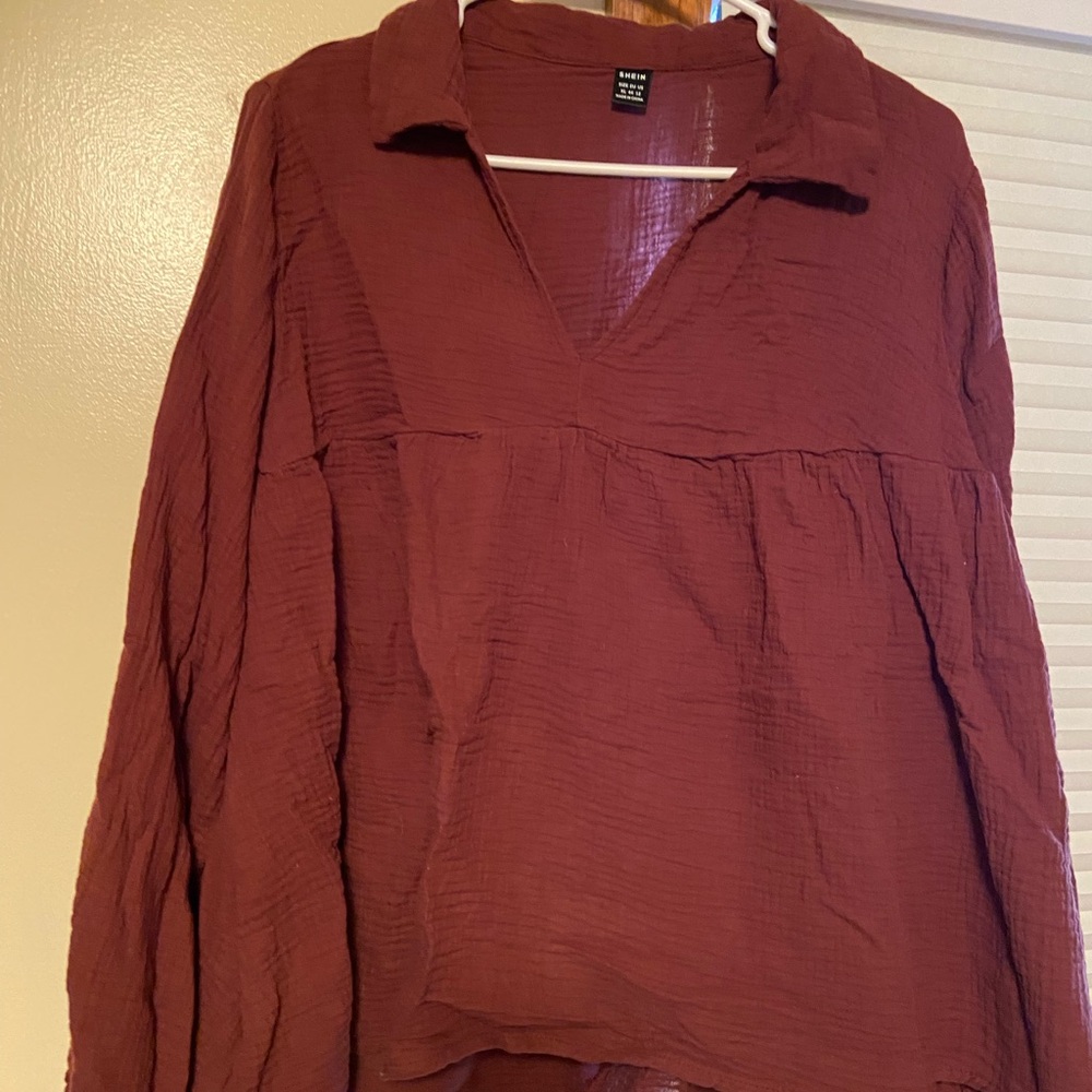 SHEIN Brown Boxy Long Sleeve Blouse